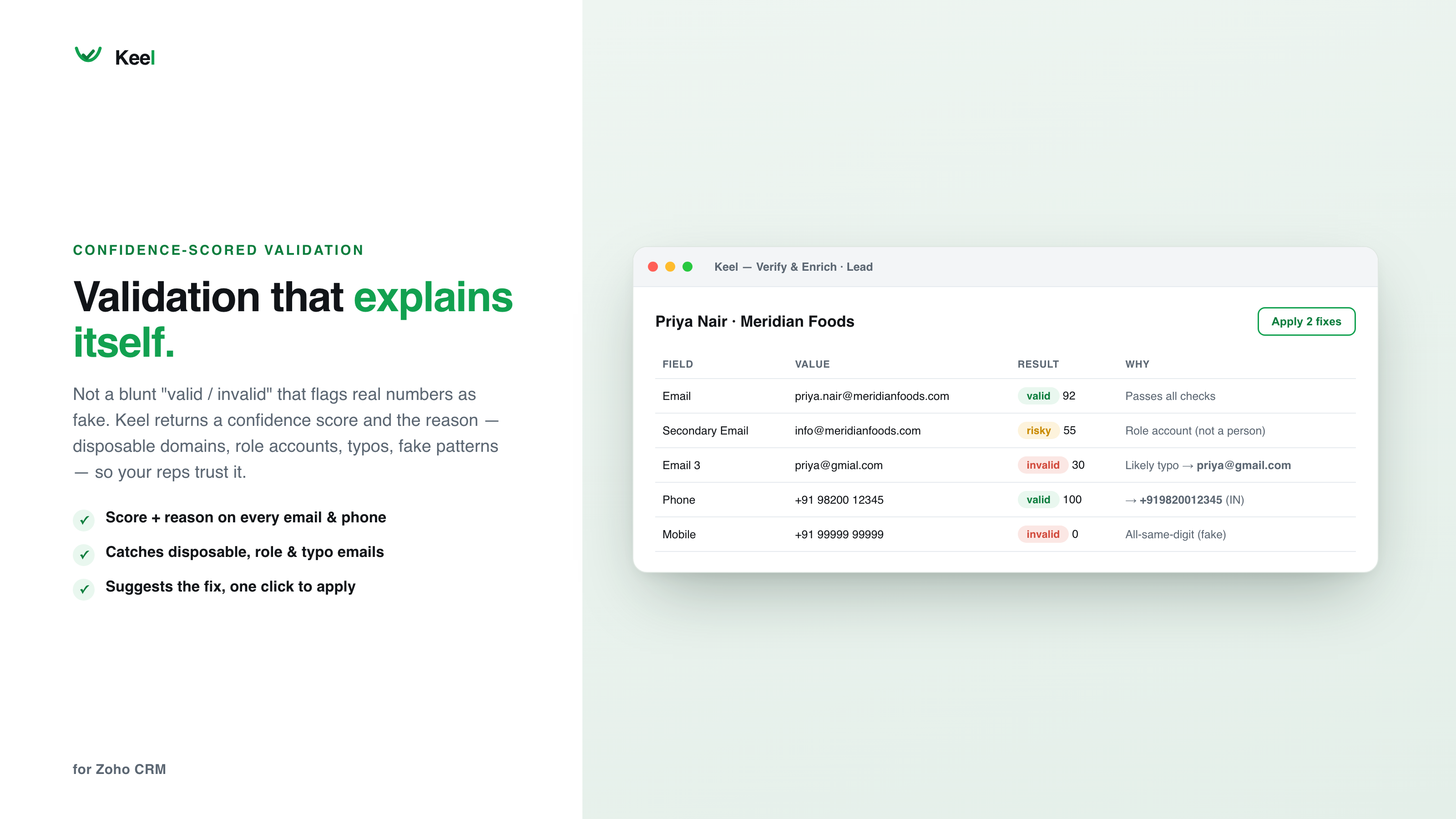 Confidence-scored email and phone validation